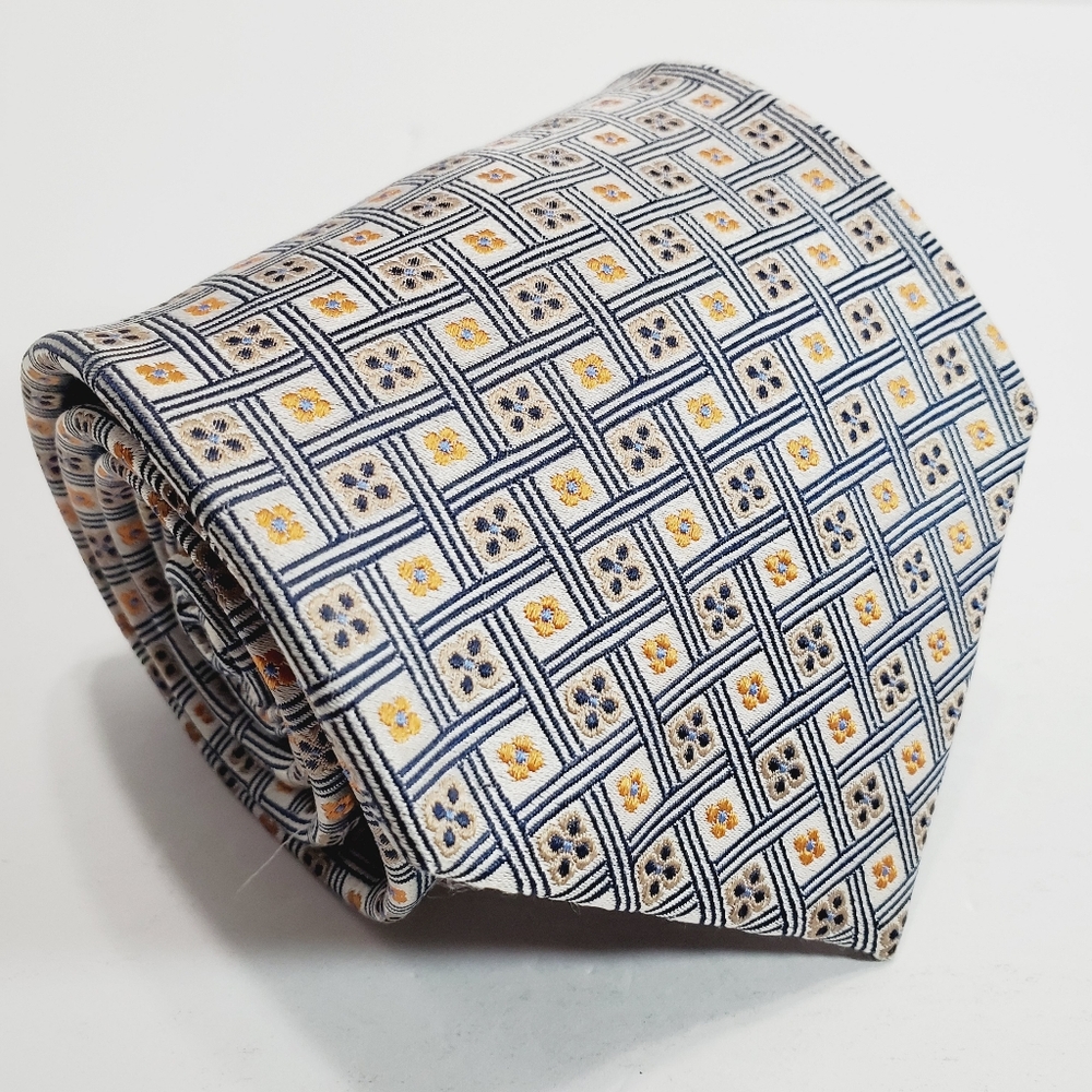 Dicapri Blue Geometric Pattern Men's Silk Neck Tie Jacquard Fabric